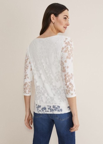 Phase Eight Mariella Floral Burnout T Shirts White Canada | QKRNBT-207